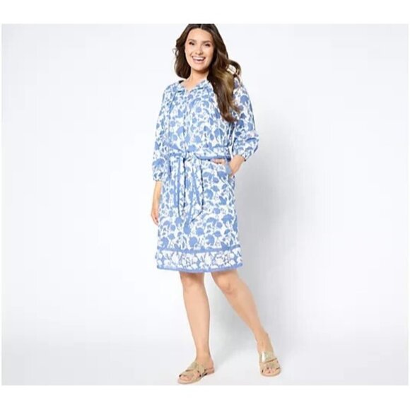 Studio Park x Amy Stran Petite Printed Dress Denim blue Petite Medium A648606 - Picture 1 of 1